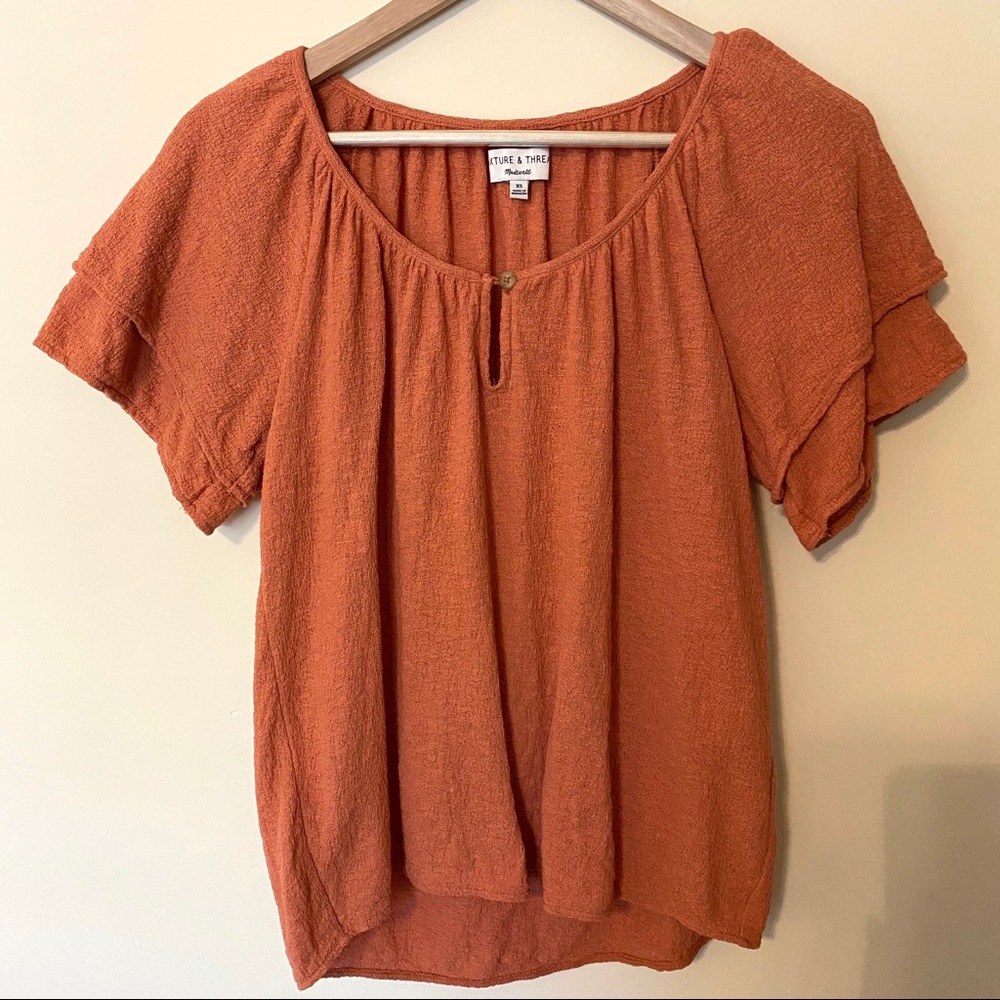 Madewell Texture & Thread Orange Ruffle Sleeve Top